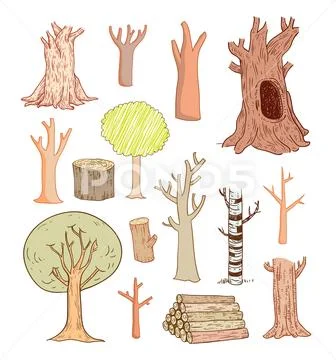 Trees set, vector illustration. Stock Illustration