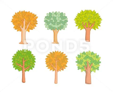 Trees set, vector illustration. Stock Illustration