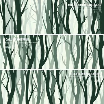 Trees set. Wild pine forest, nature background banner.Vector illustration.Dark Stock Illustration
