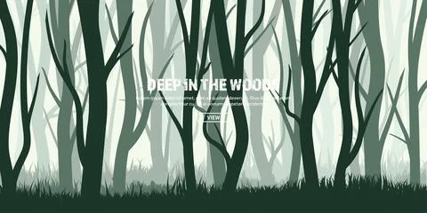 Trees set. Wild pine forest, nature background banner.Vector illustration.Dark Stock Illustration