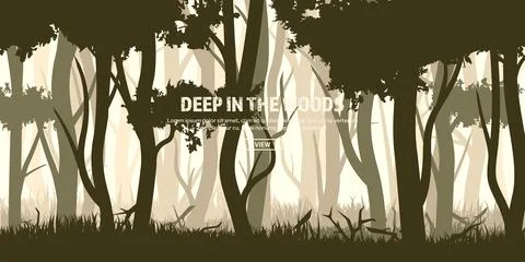 Trees set. Wild pine forest, nature background banner. Vector illustration. Dark Stock Illustration