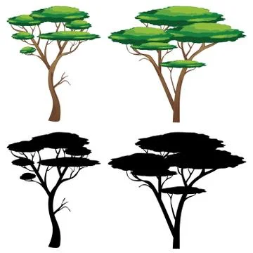 Trees with Silhouettes Stockillustratie