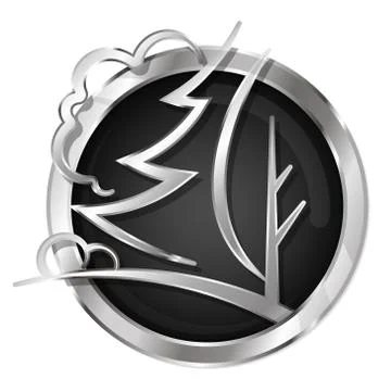 Trees in the silver circle silhouette Stock Illustration