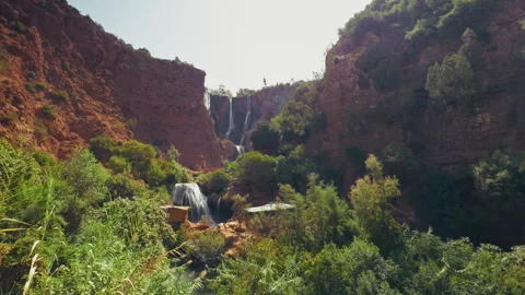 Trees Surrounding The Mountain With The Waterfall In Morocco Stock Footage 314859009