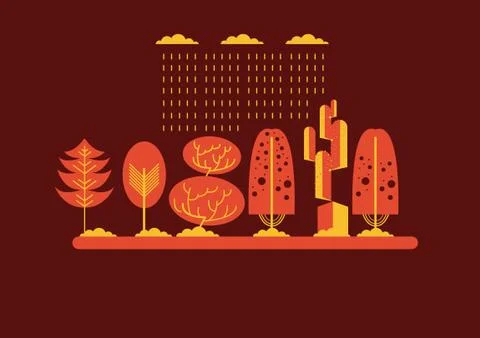 Trees under raining clouds Stock Illustration