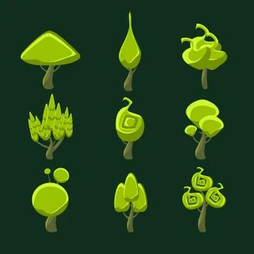 Trees With Weird Shape Crown Set Illustrazione stock