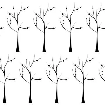 Trees on white background seamless pattern. Plant seamless texture. Hand draw Stock Illustration