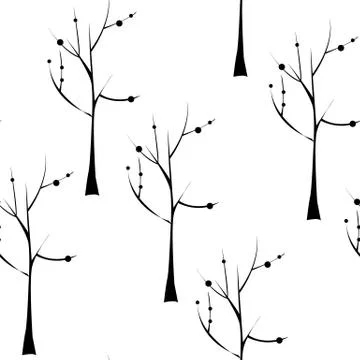Trees on white background seamless pattern. Plant seamless texture. Hand draw Stock Illustration