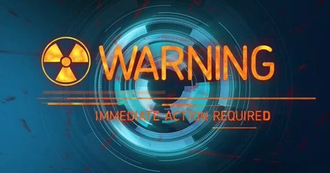 Trefoil pulsing causing HUD rings rotating expanding WARNING growing caption Stock Footage 329505829