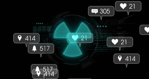 Trefoil pulsing while social media bubbles spawning from sides converging over Stock Footage 331160998