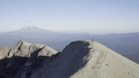 Trekker Camera Man Walks Across Volcano Mountain Ridge Stock-Footage 56452031