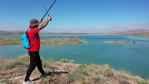 Trekker on a hill 2 Stock Footage 294127967