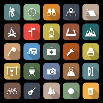 Trekking flat icons with long shadow Stock Illustration