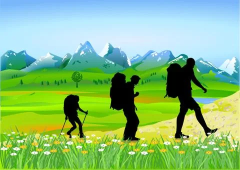 Trekking in the high mountains Stock Illustration