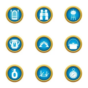 Trekking icons set, flat style Illustrazione stock