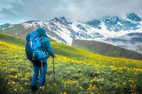 Trekking in mountains Stock Photos