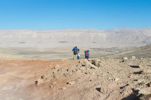 Trekking in Negev dramatic stone desert, Israel Stock Photos