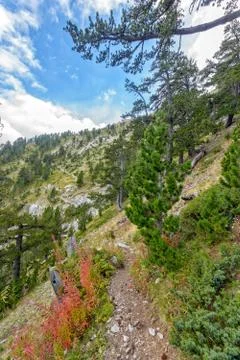 Trekking path in mountains in Greece Stock Photos