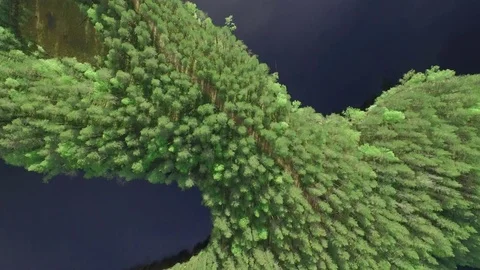 Trekking route in ridge forest between lakes in Finland. Vertical aerial shot. Stock Footage 83663424