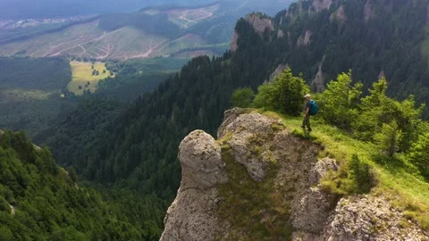 Trekking on Top of the Mountain Stock Footage 233654689