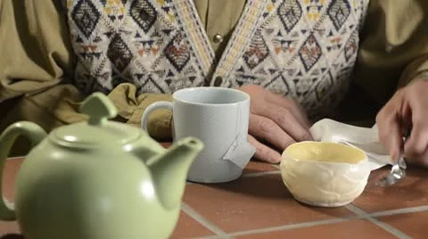 Trembling hands making tea 1 Stock Footage 8948853