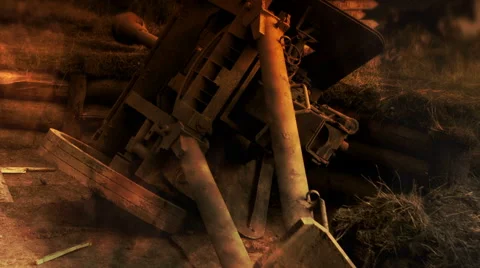 Trench with a broken cannon Stock Footage 54564797