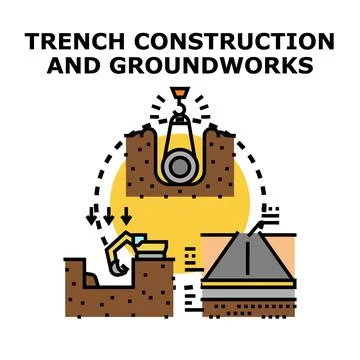 Trench construction and groundworks vector concept creating infrastructure Illustrazione stock