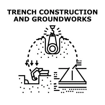 Trench construction and groundworks vector concept creating infrastructure Stock Illustration