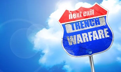 Trench warfare sign, 3D rendering, blue street sign Stock Illustration