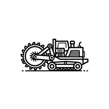Trencher machine icon vector line art construction equipment white background Stock Illustration