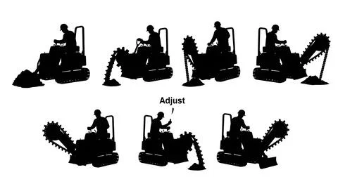 Trencher Operator Silhouette Set Stock Illustration
