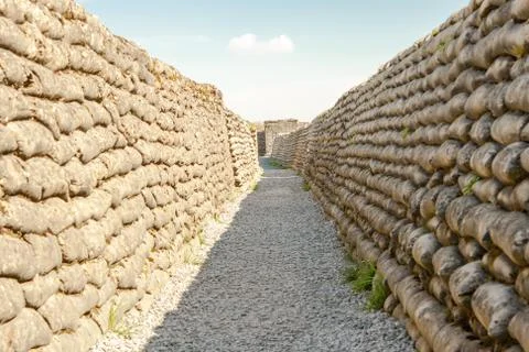Trenches of death world war one sandbags in belgium Stock Photos