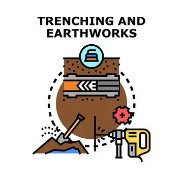 Trenching and earthworks vector concept illustration Illustrazione stock