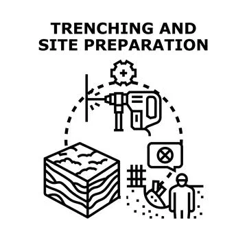 Trenching and site preparation process for construction projects イラスト素材