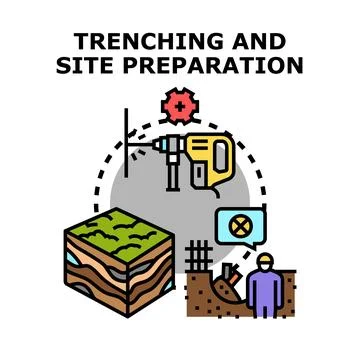 Trenching and site preparation process for construction projects Stock Illustration