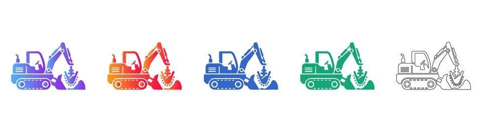 Trenching Machine Vector Icon Set Stock Illustration