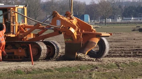 Trenchless drain installation, lifting the soil - medium shot Stock Footage 61382226