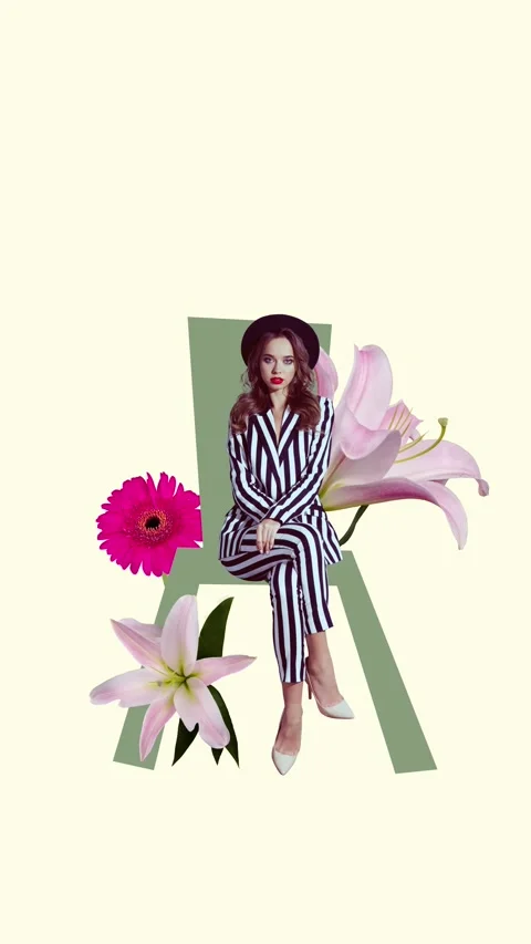 Trend 3d motion collage video of serious glamour girl sit bouquet Stock Footage 301515716