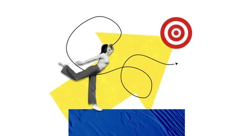 Trend 3d motion collage video of happy businesswoman lookout arrow pointer Stock Footage 302992700