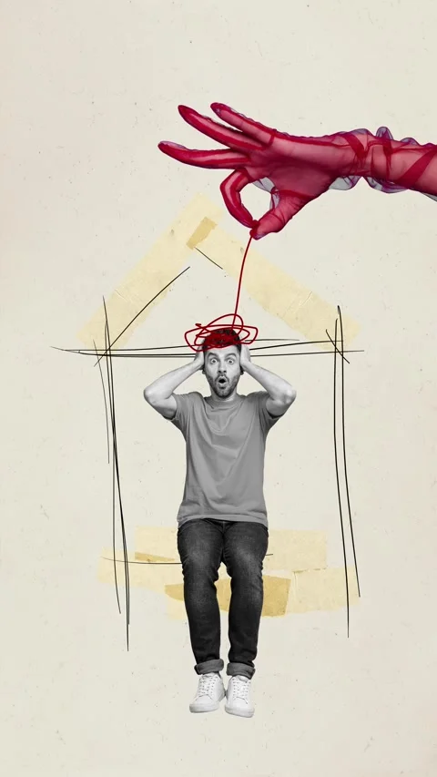 Trend 3d motion sketch collage video of guy cut head doodle line Stock Footage 301513962