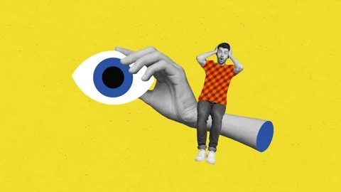 Trend 3d motion sketch collage video of shocked guy sit eyeball stare control Stock Footage 310671226