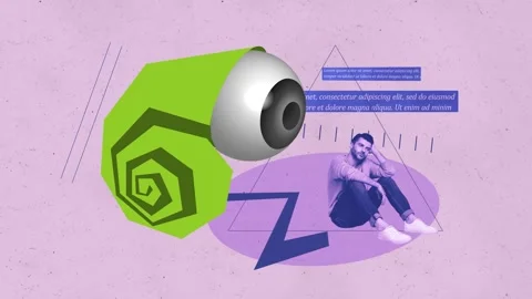 Trend 3d motion sketch collage video of depressed man sit snail eyeball jewish Video stock 312316466