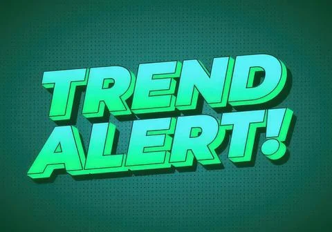 Trend alert text in bright green 3d style on dark background Stock Illustration