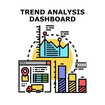 Trend analysis dashboard presenting business data analytics Stock Illustration