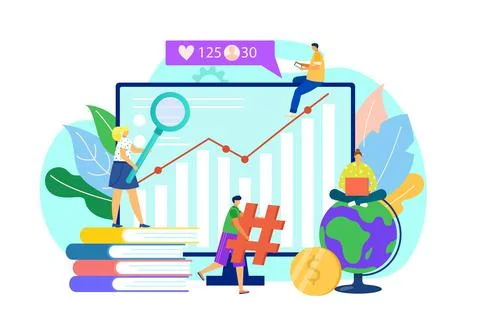 Trend analysis by graph concept, vector illustration. Man woman people charcater Stock Illustration