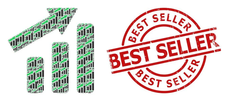 Up Trend Bar Chart Icon Recursive Composition and Distress Best Seller Seal Illustrazione stock