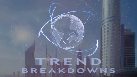 Trend breakdowns text with 3d hologram of the planet Earth against the backdrop Stock Footage 99261733