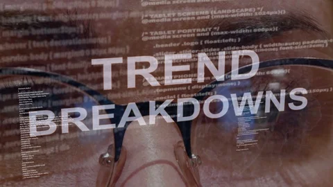 Trend breakdowns text on background of female developer Stock Footage 107394572