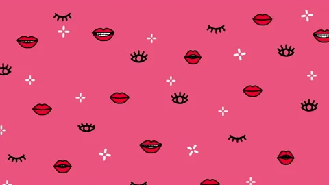 Trend flat pink cartoon background. Lips and eyes shape animation. Looped. Stock Footage 168601667