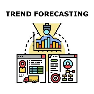 Trend forecasting analyzing data and predicting business trends Stock Illustration